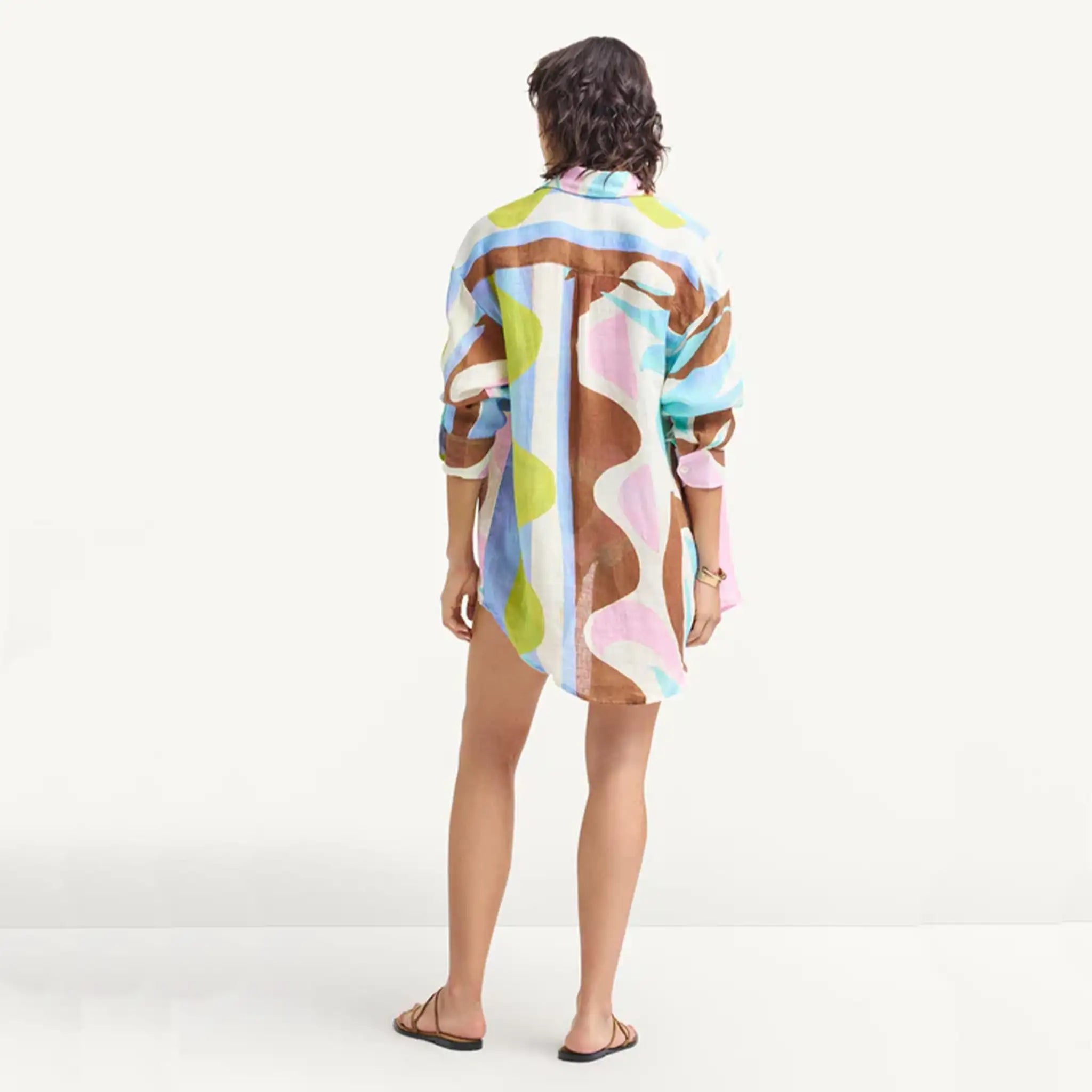Vitamin A Playa Boyfriend Shirt in Coast Colorblock print back view.