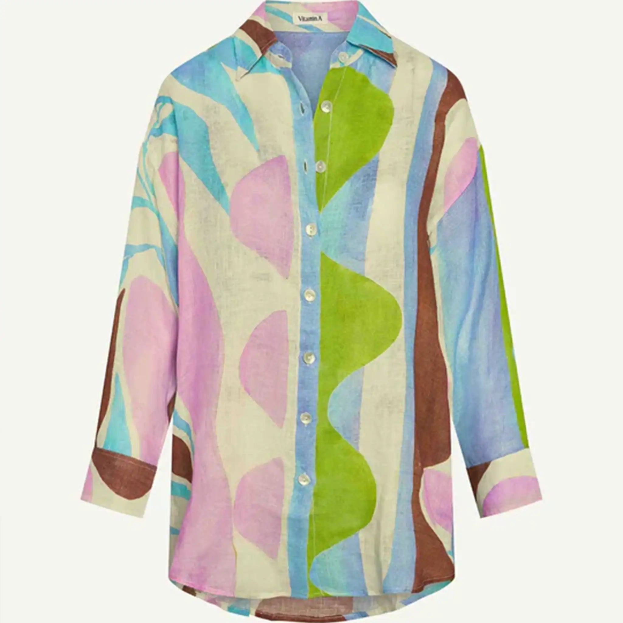 Vitamin A - Playa Linen Boyfriend Shirt - Coast Colorblock