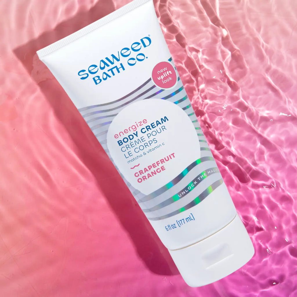 Seaweed Bath Co Energize Body Cream on a pink background