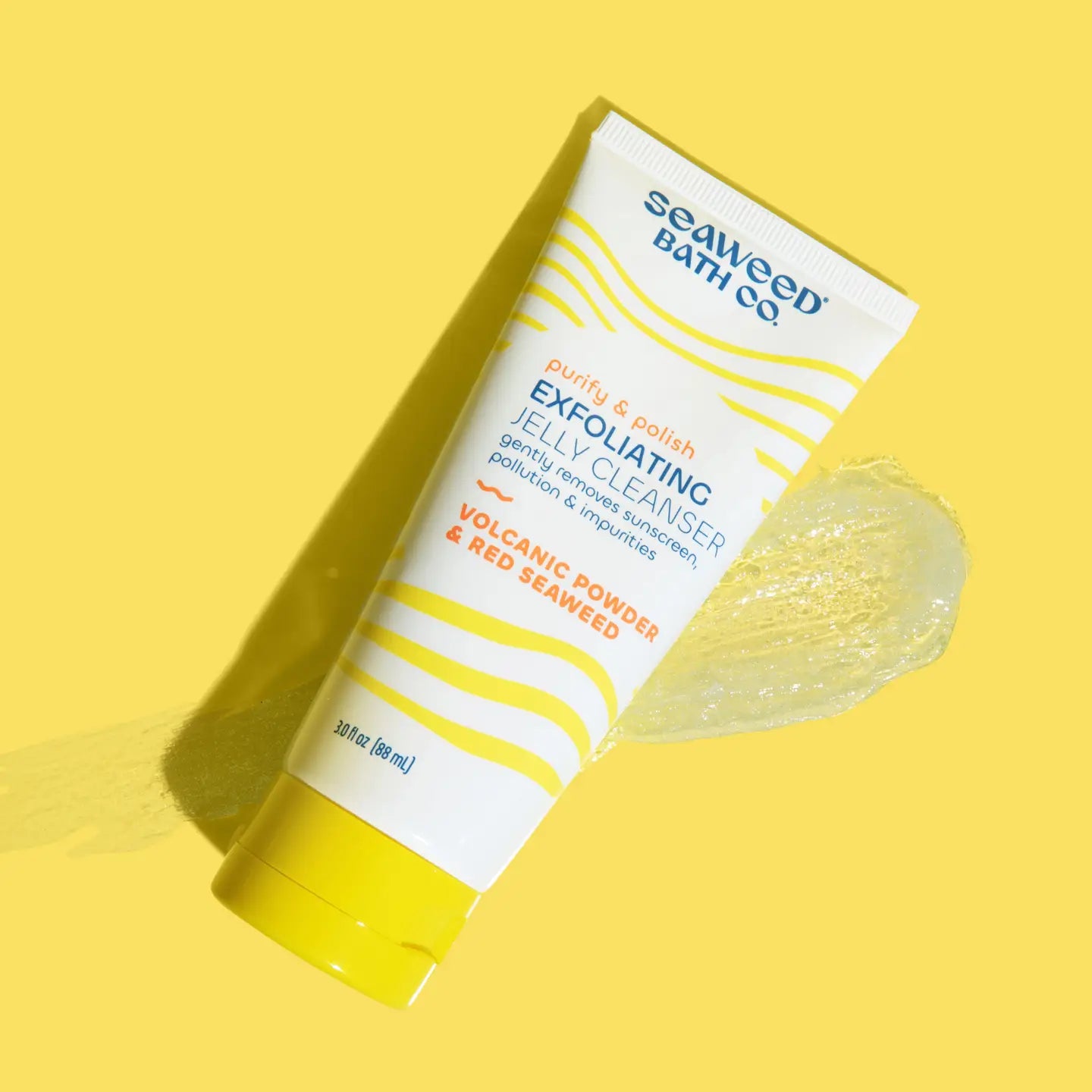 Seaweed Bath Co Exfoliating Jelly Cleanser on Yellow Background