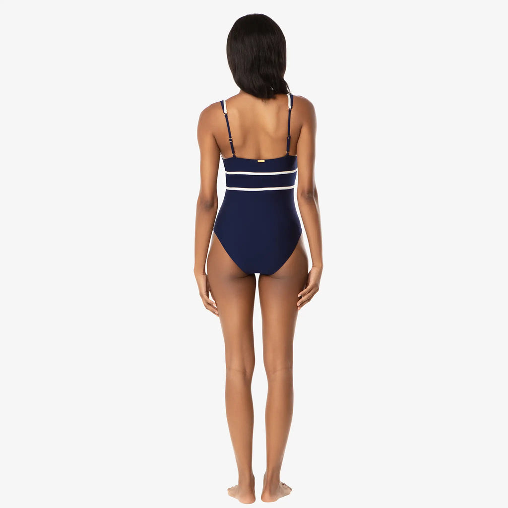 Helen Jon - Plunge Front Tie One-Piece - Navy Ivory