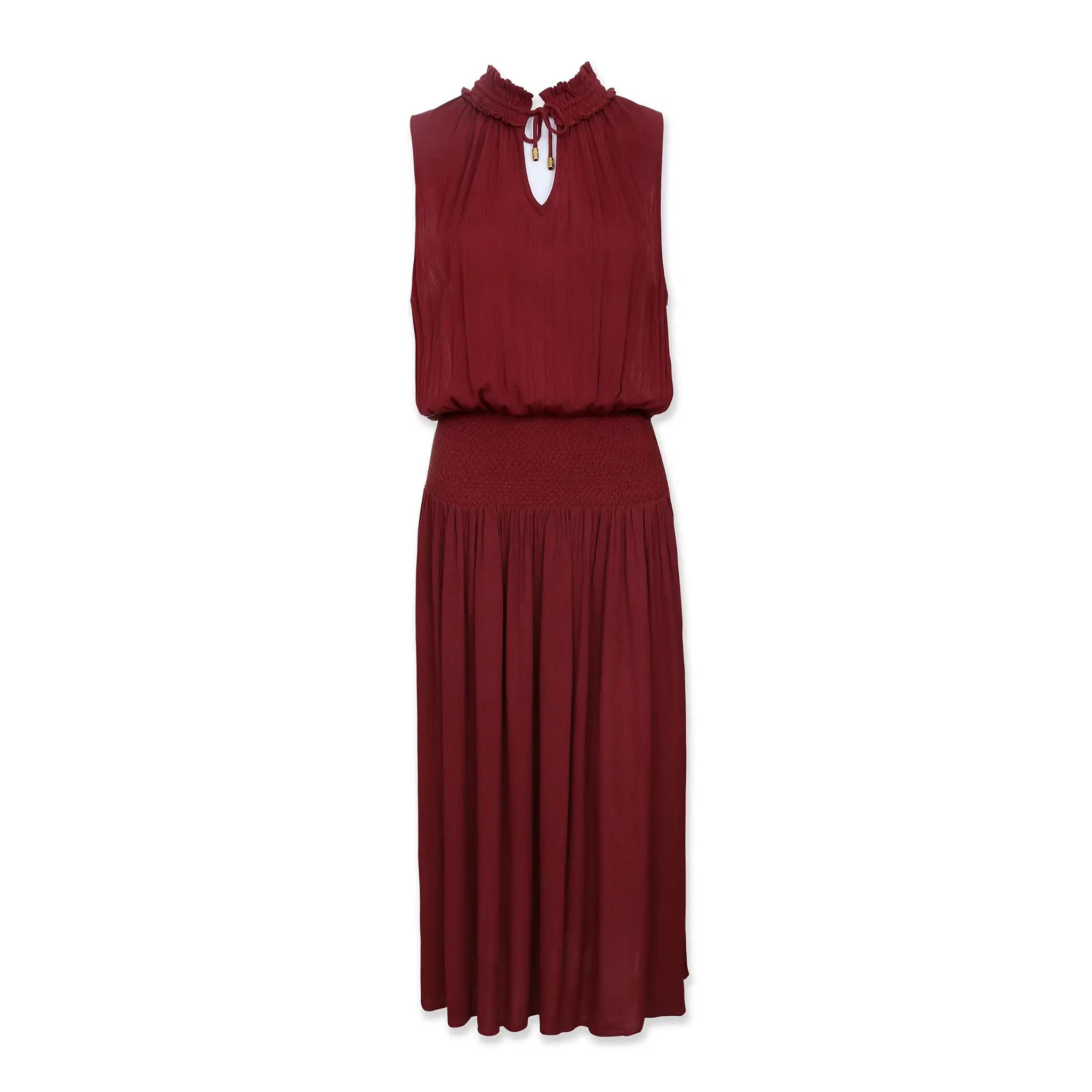 Helen Jon - Sleeveless Smocked Dress - Merlot