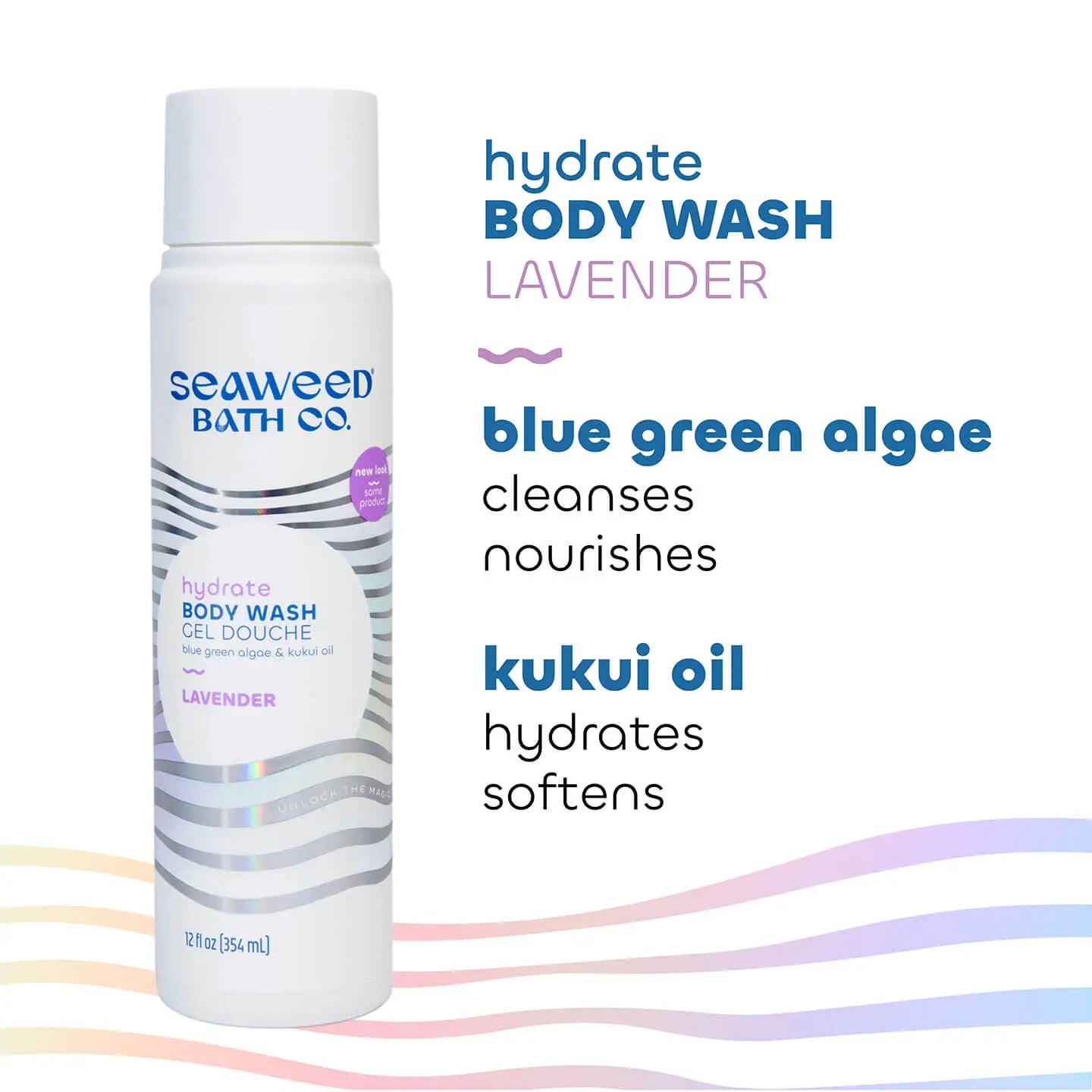 Seaweed Bath Co. Hydrate Body Wash bottle with product features on a white background