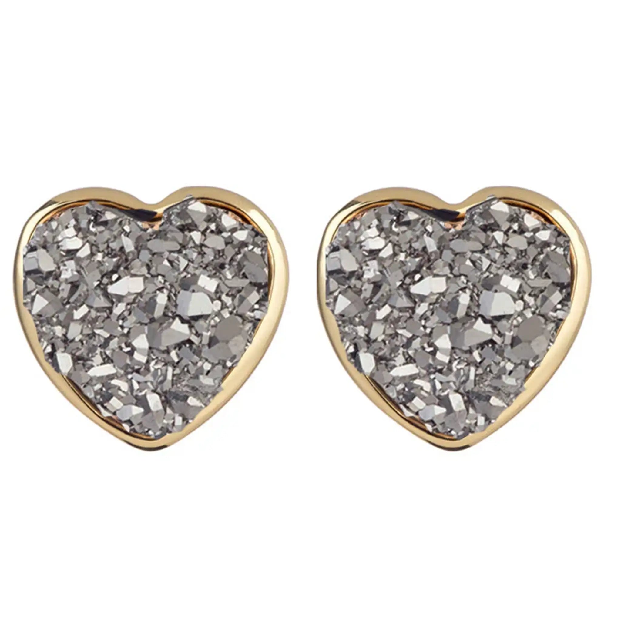 MArcia MoranBeau Heart Earrings in Gold Plated and Titanium Druzy