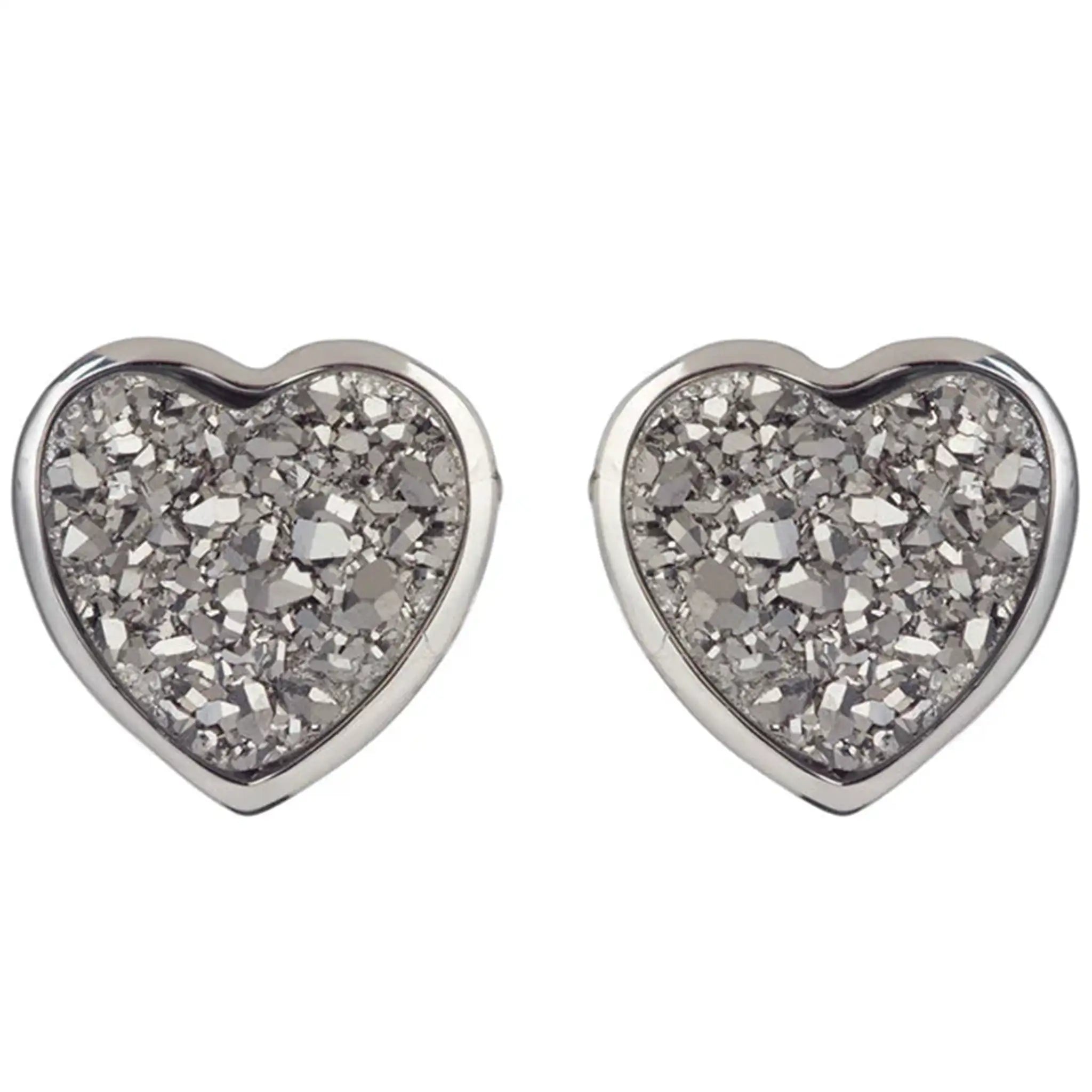 Marcia Moran Beau Heart Shaped Earrings in Rhodium Titanium Druzy