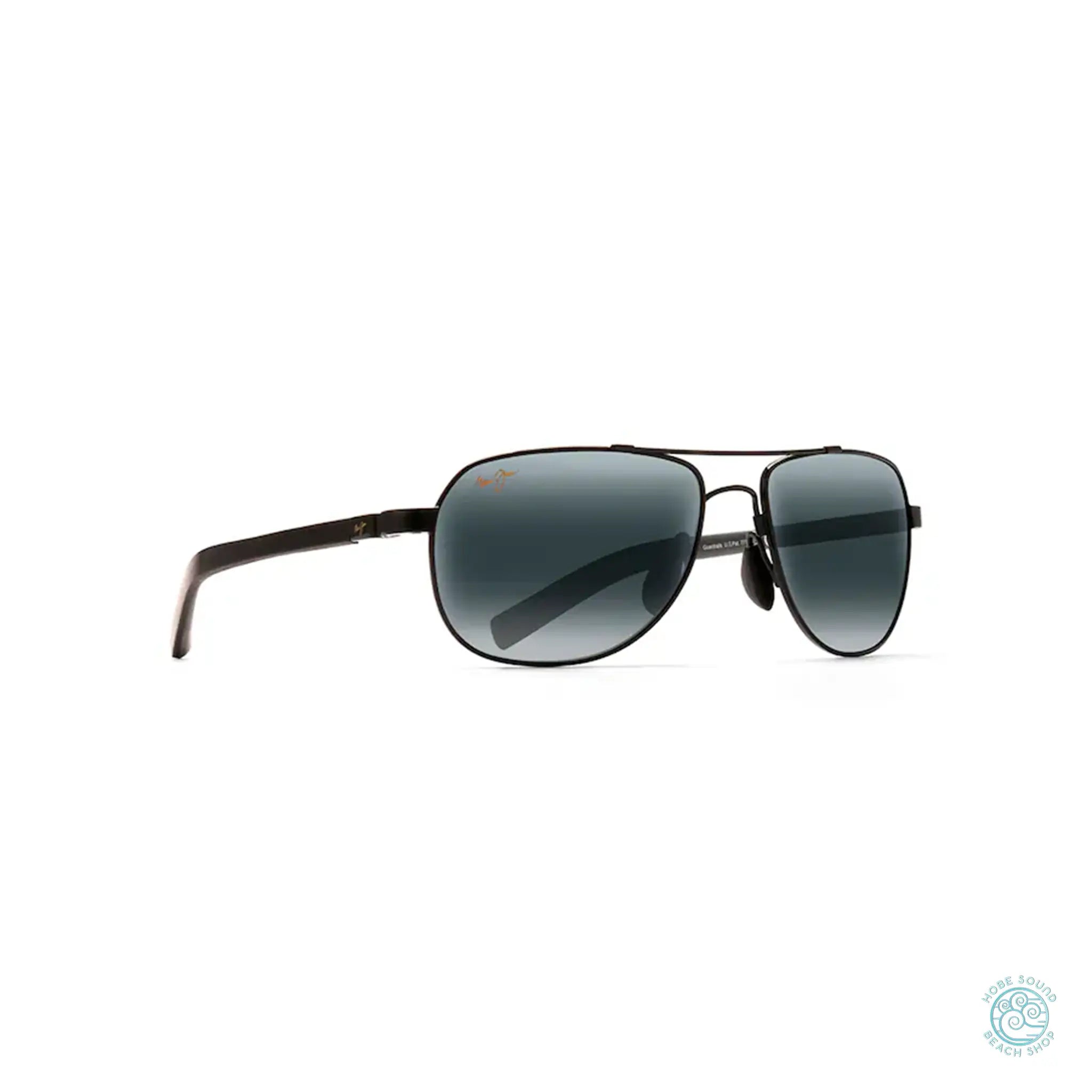 Maui Jim Guardrail polarized sunglasses on a white background, angled view.