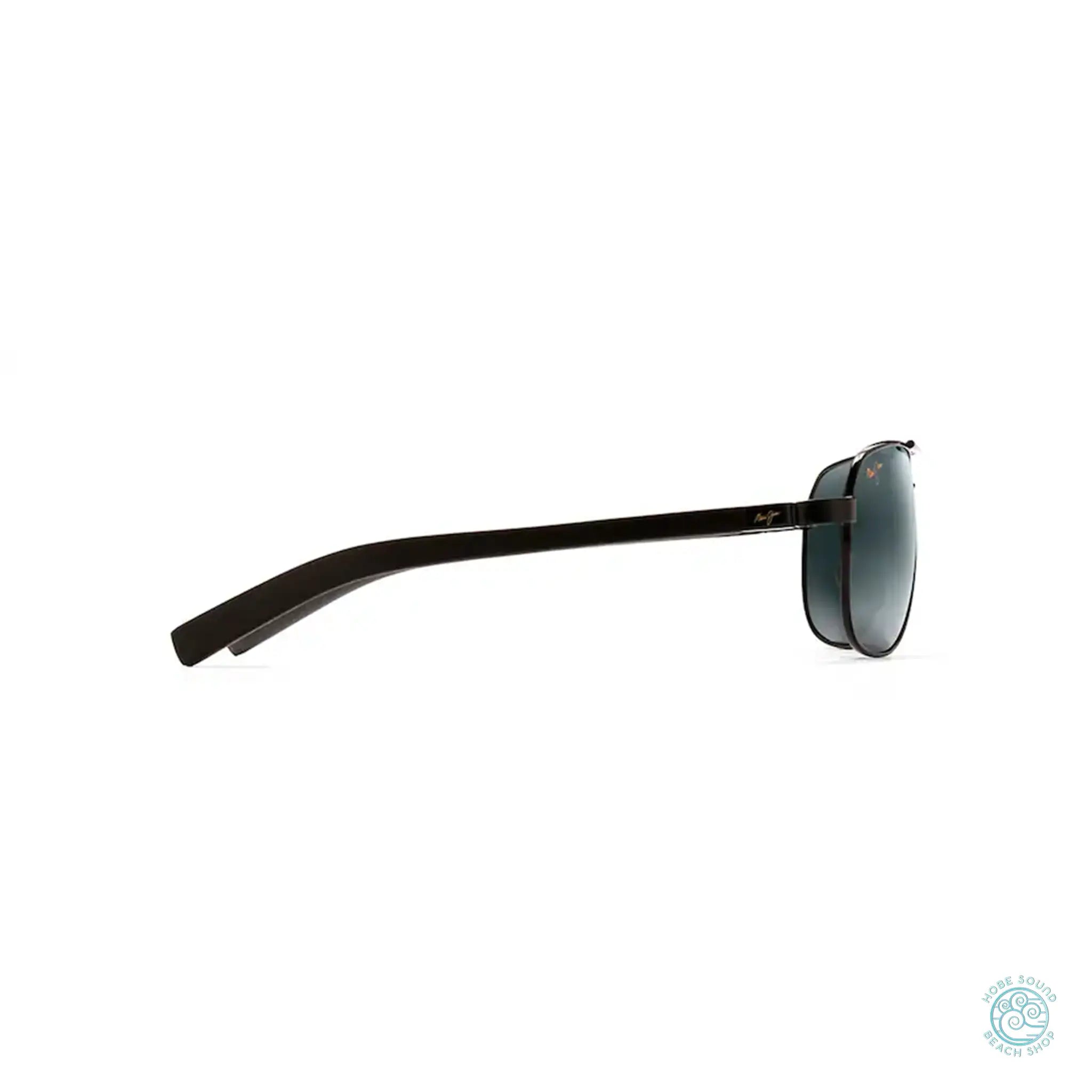Maui Jim Guardrail polarized sunglasses on a white background, side view.