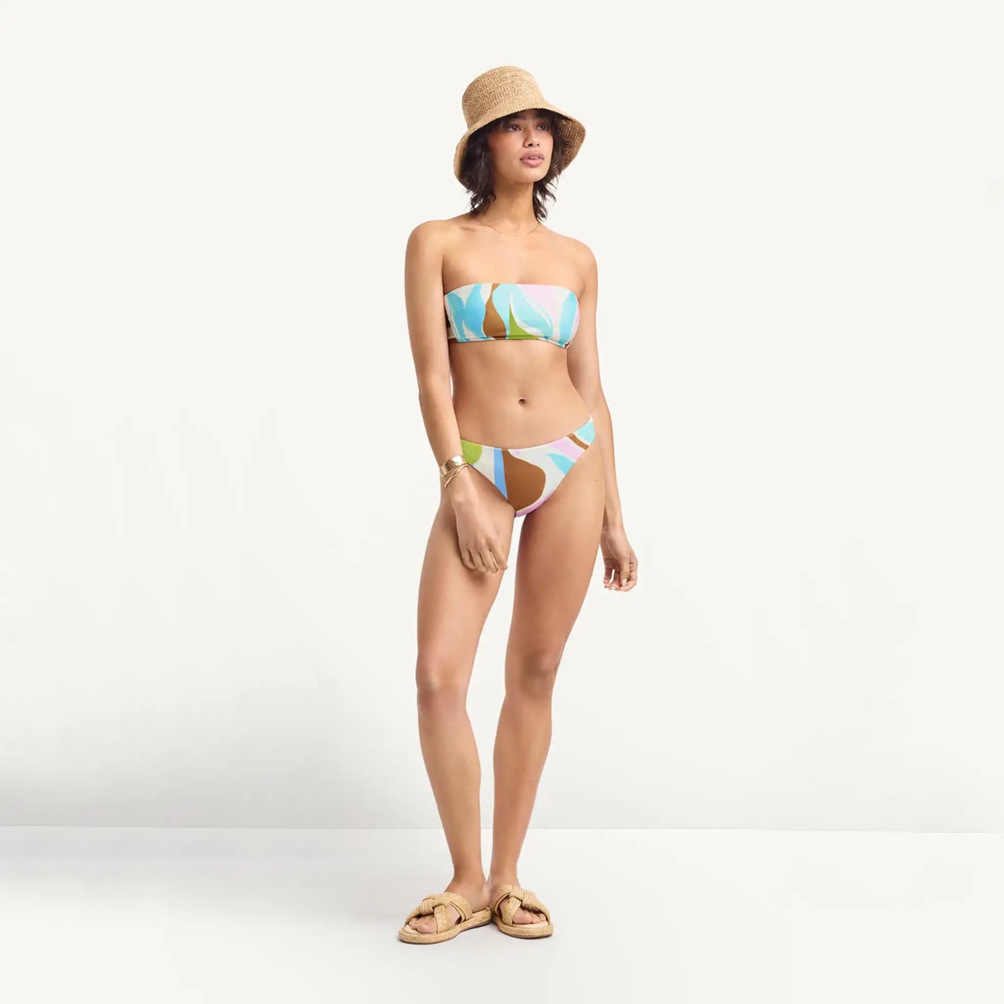 Vitamin A Nala Bandeau Bikini Top in Coast Colorblock Front View