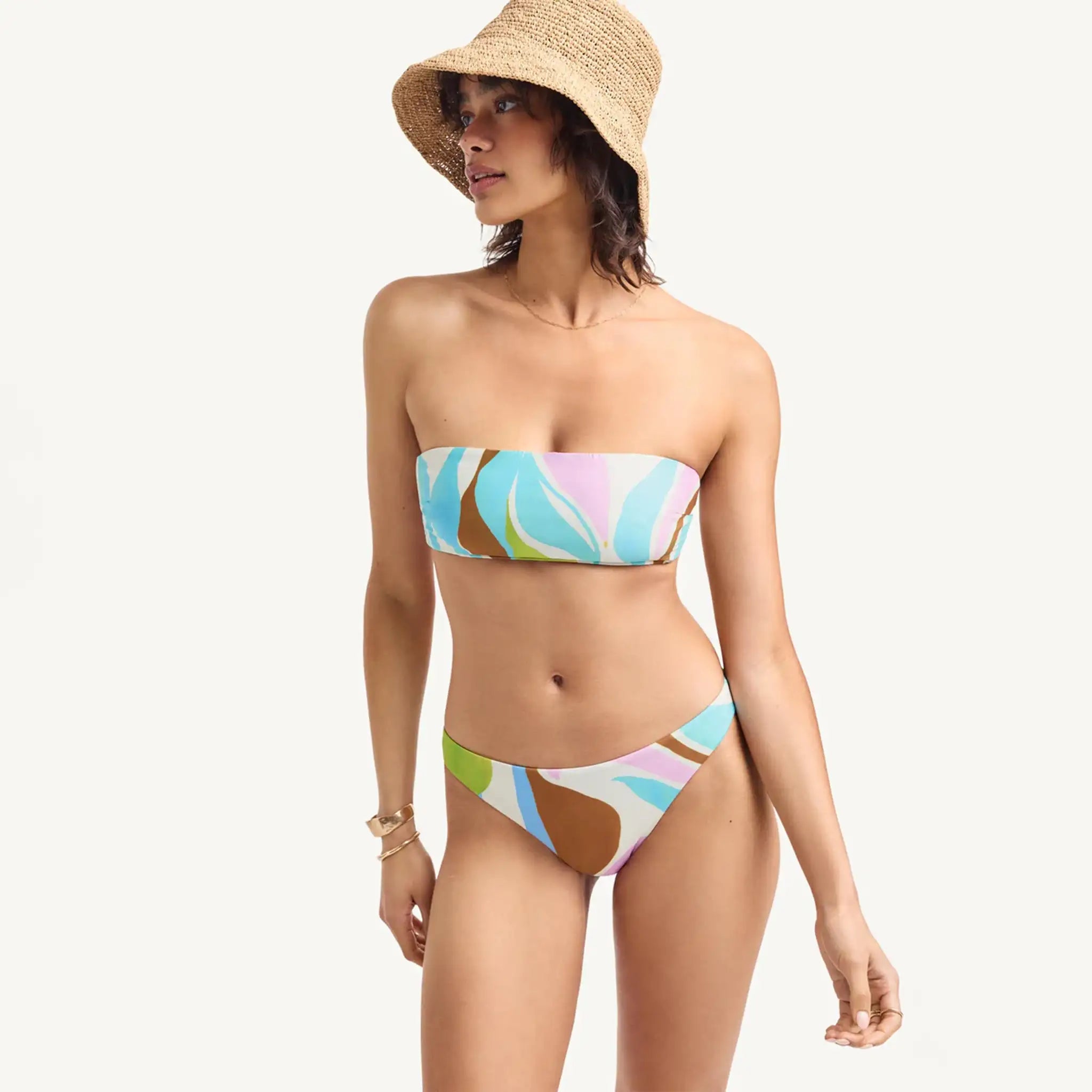 Vitamin A Nala Bandeau Bikini Top in Coast Colorblock Close Up