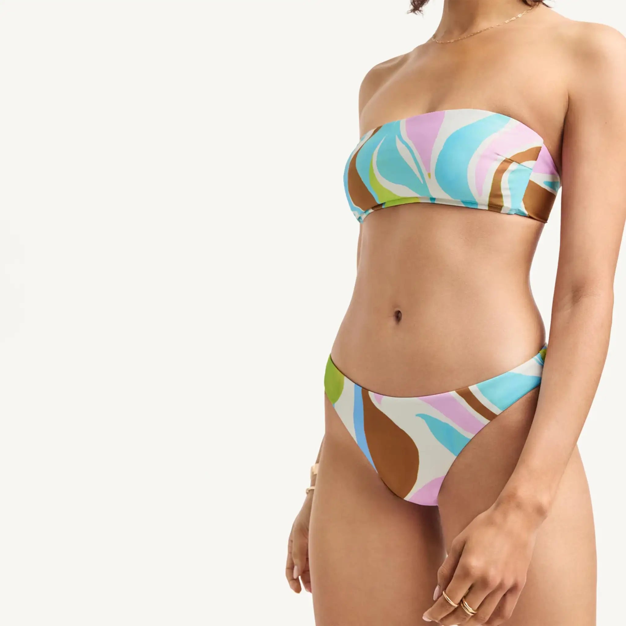 Vitamin A Nala Bandeau Bikini Top in Coast Colorblock Close Up