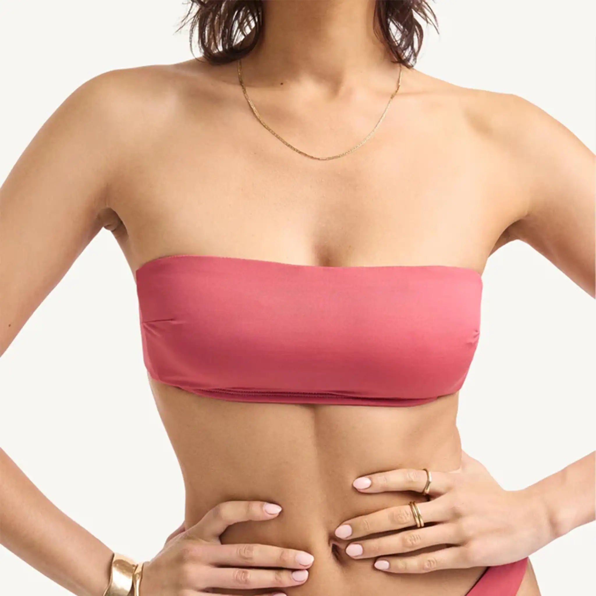 Vitamin A Nala Bandeau Bikini Top in Wild Rose Close Up