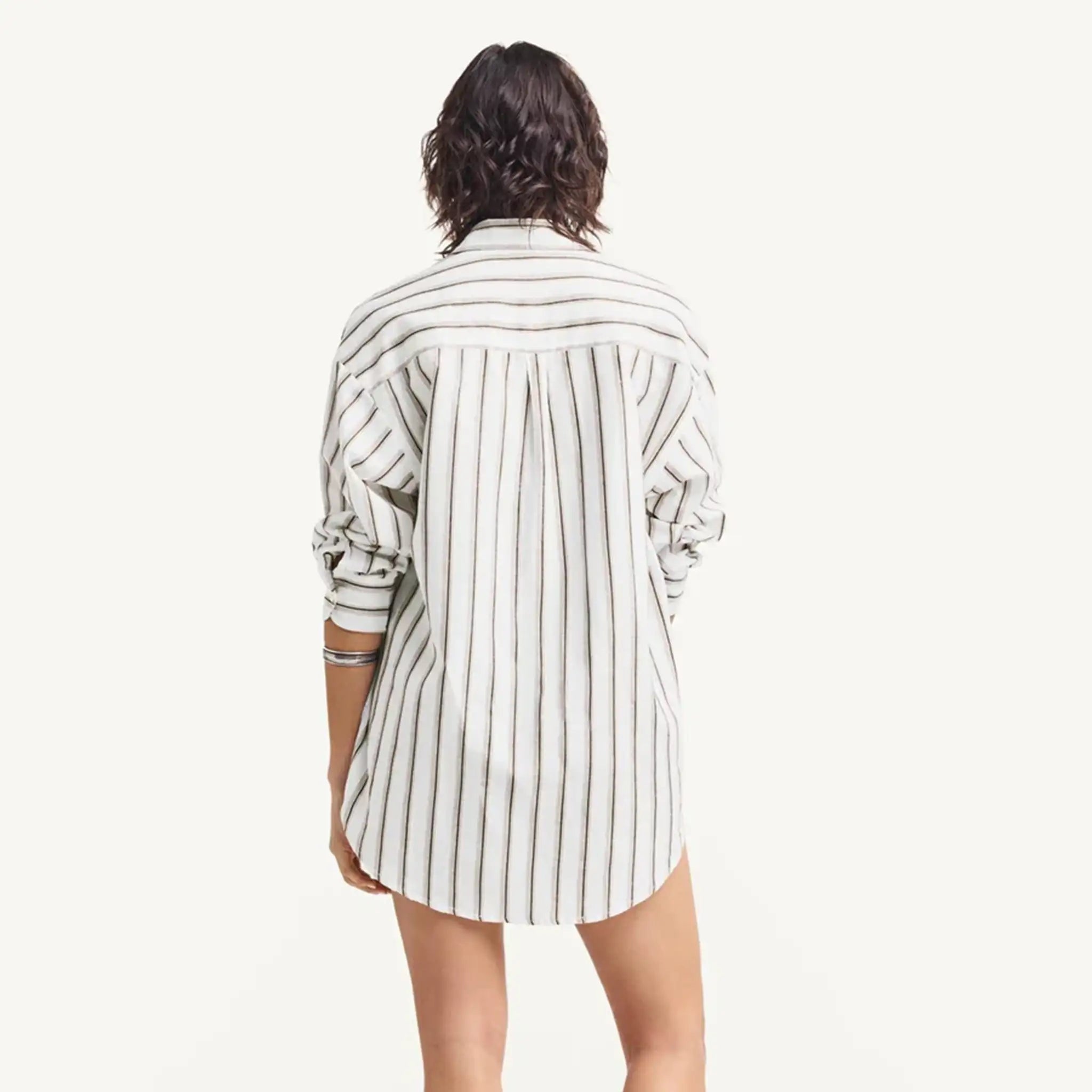 Vitamin A - Playa Linen Boyfriend Shirt -  Earth Stripe