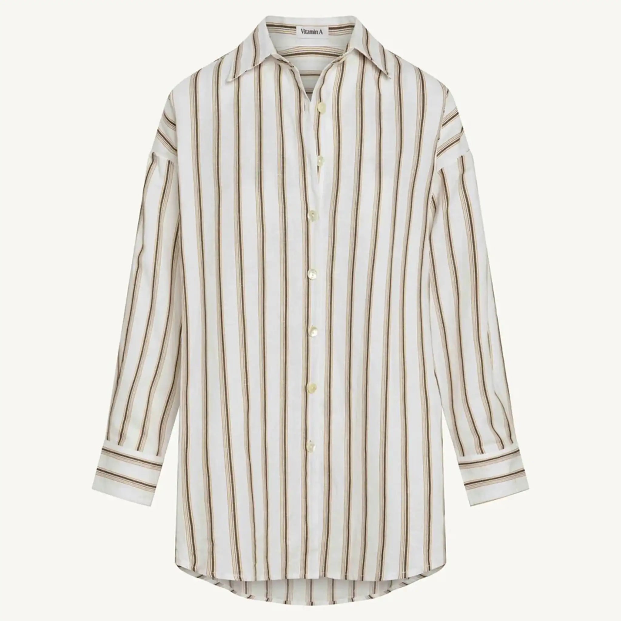 Vitamin A - Playa Linen Boyfriend Shirt -  Earth Stripe