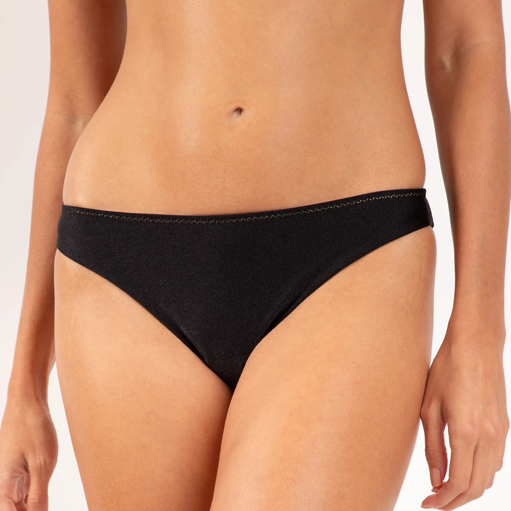 Rio Del Sol Essential Bikini Bottom in Shimmer Black Close Up