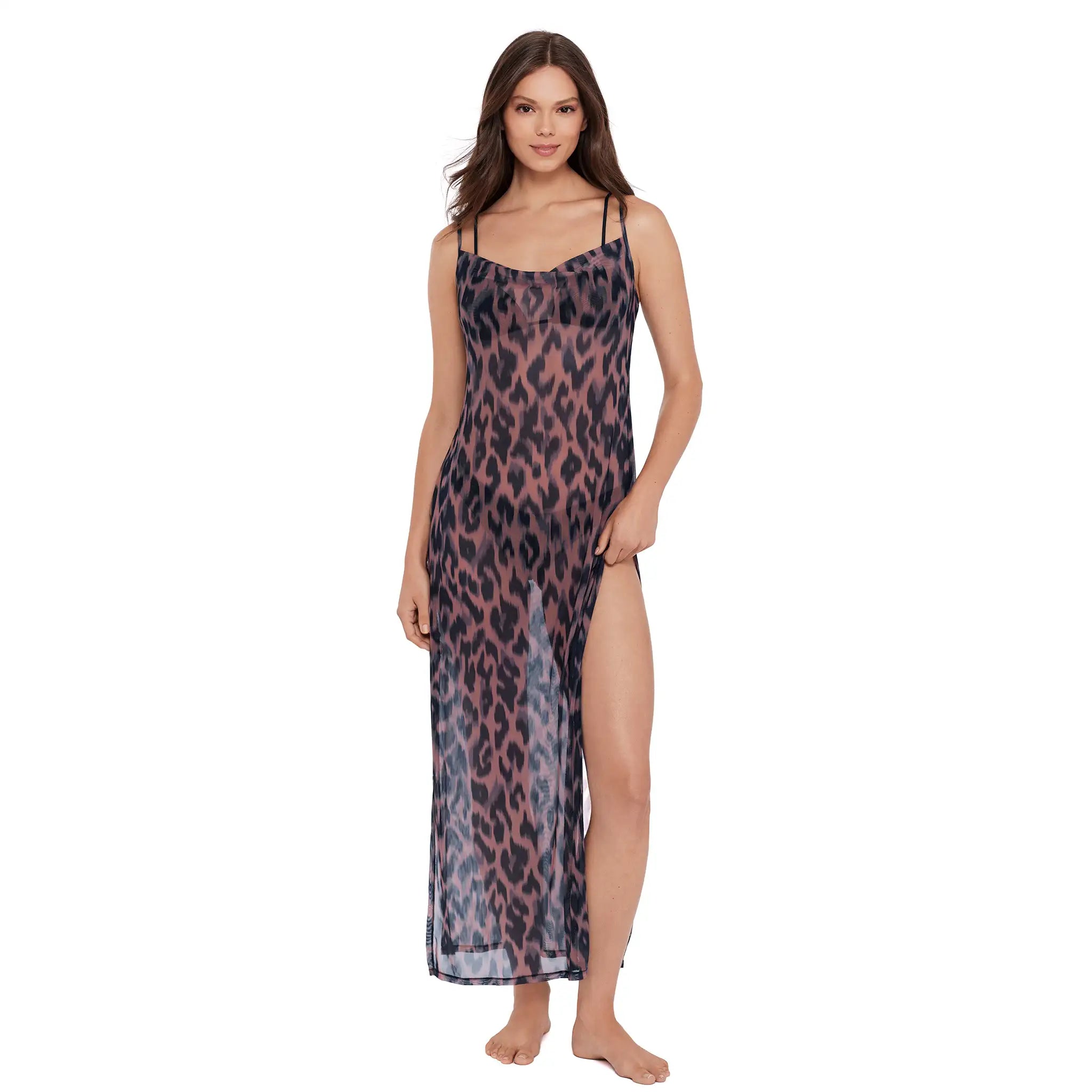 Steve Madden - Mesh Cowl Neck Maxi Dress - Natural Leopard