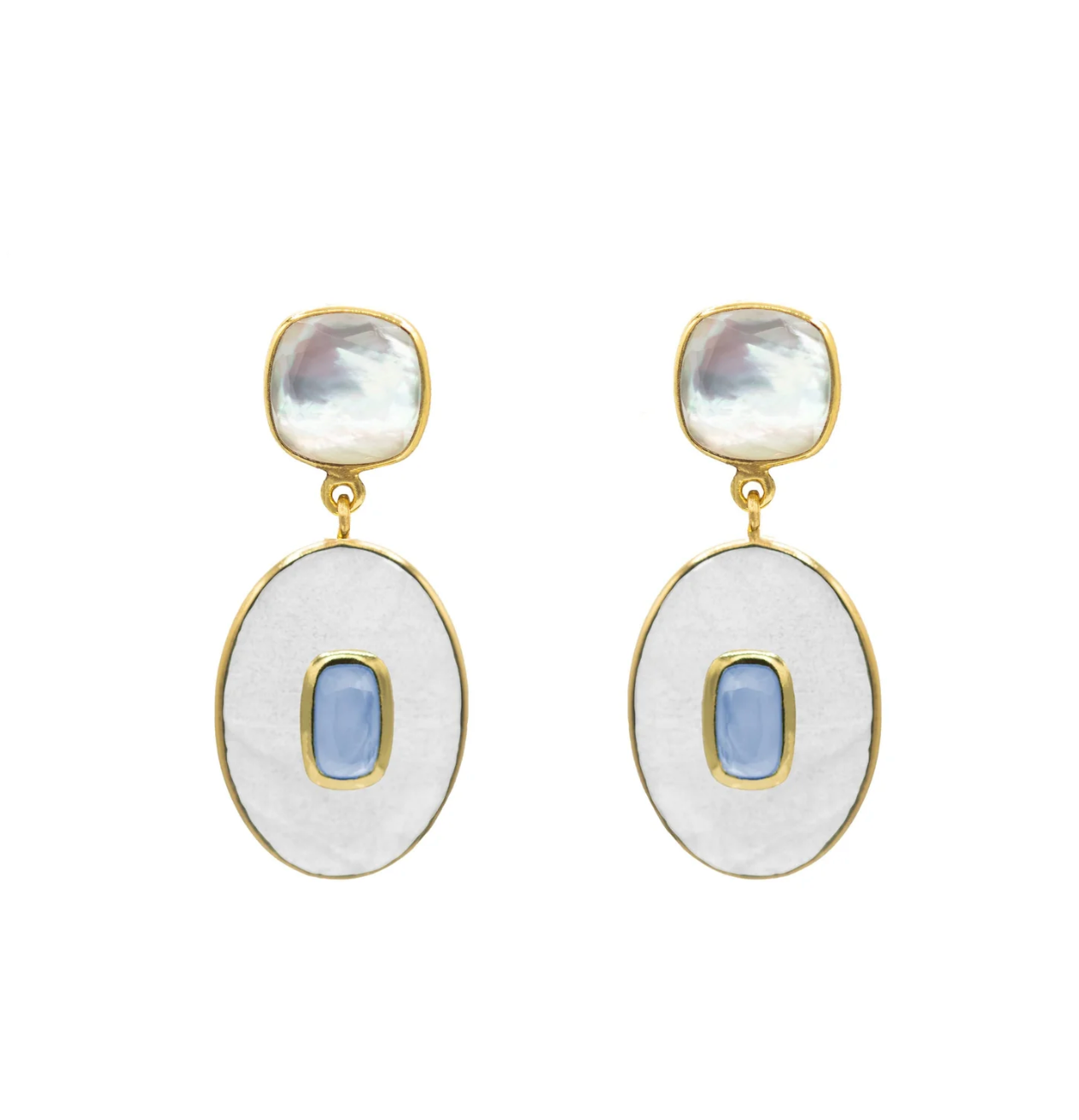 MARCIA MORAN - Bisa - Stone Statement Earrings - Mother of Pearl w/ Tanzanite