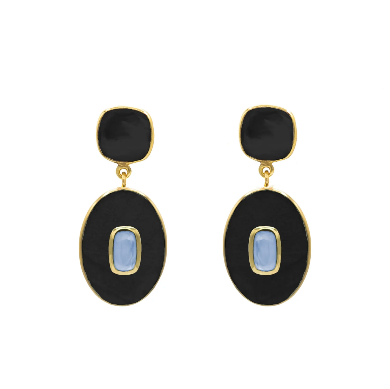 MARCIA MORAN - Bisa - Stone Statement Earrings - Black Onyx w/ Tanzanite