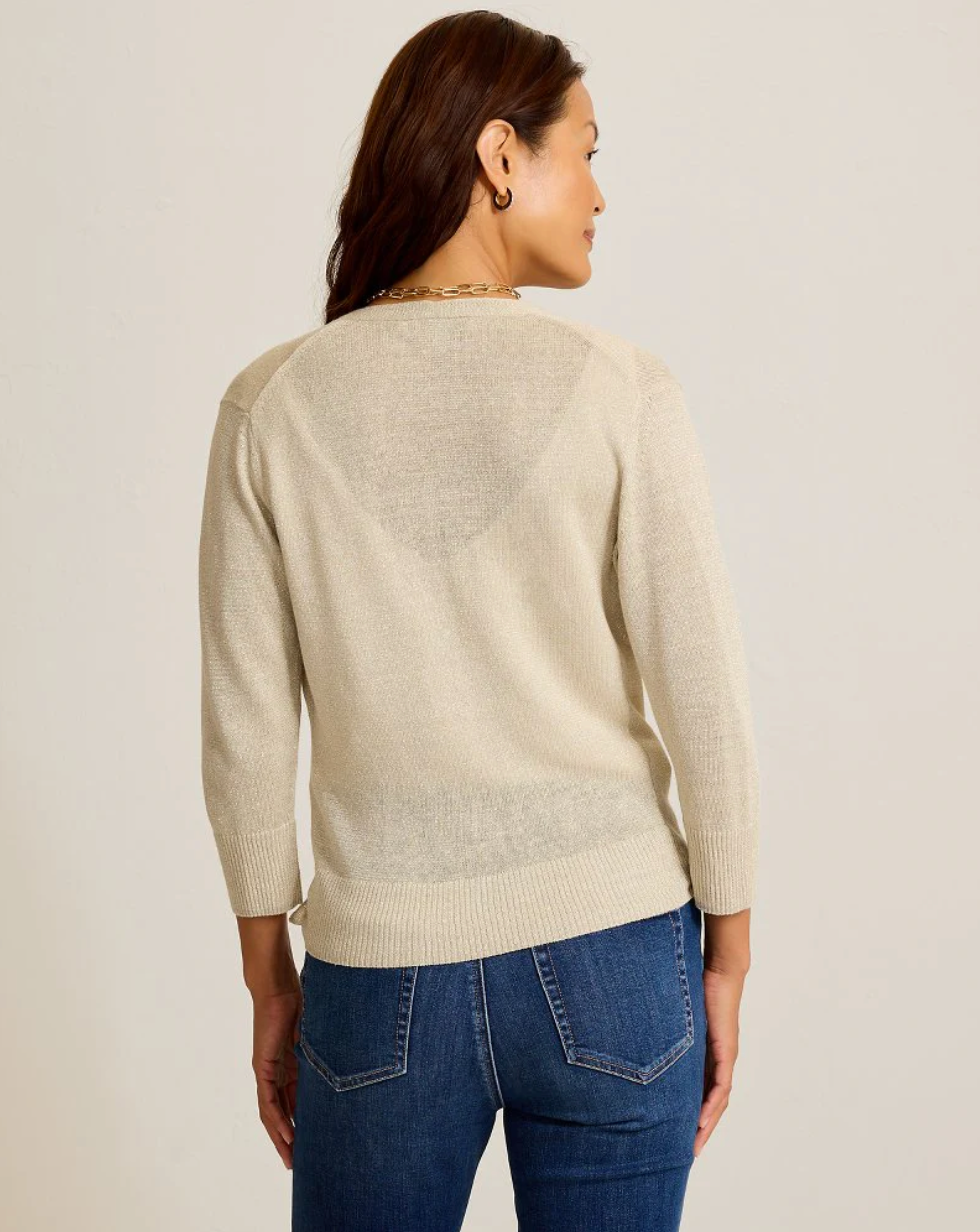 Tommy Bahama - Addison Shimmer Linen-Blend Cardigan -Soft Gold