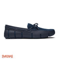 Navy blue loafer shoe on a white background with 'Swims' logo.