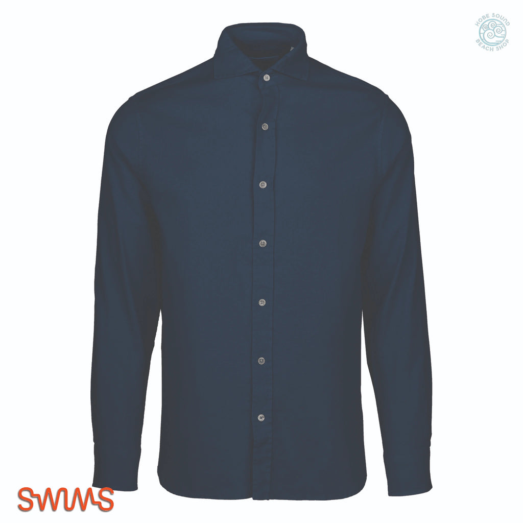 SWIMS Santorini Linen Shirt in Nay on a white background