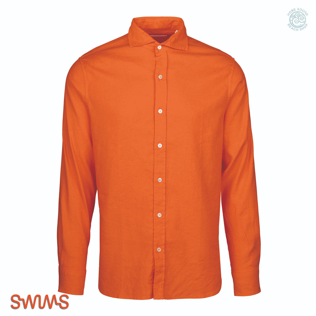 SWIMS Santorini Linen Sport Shirt in Orange on a white background