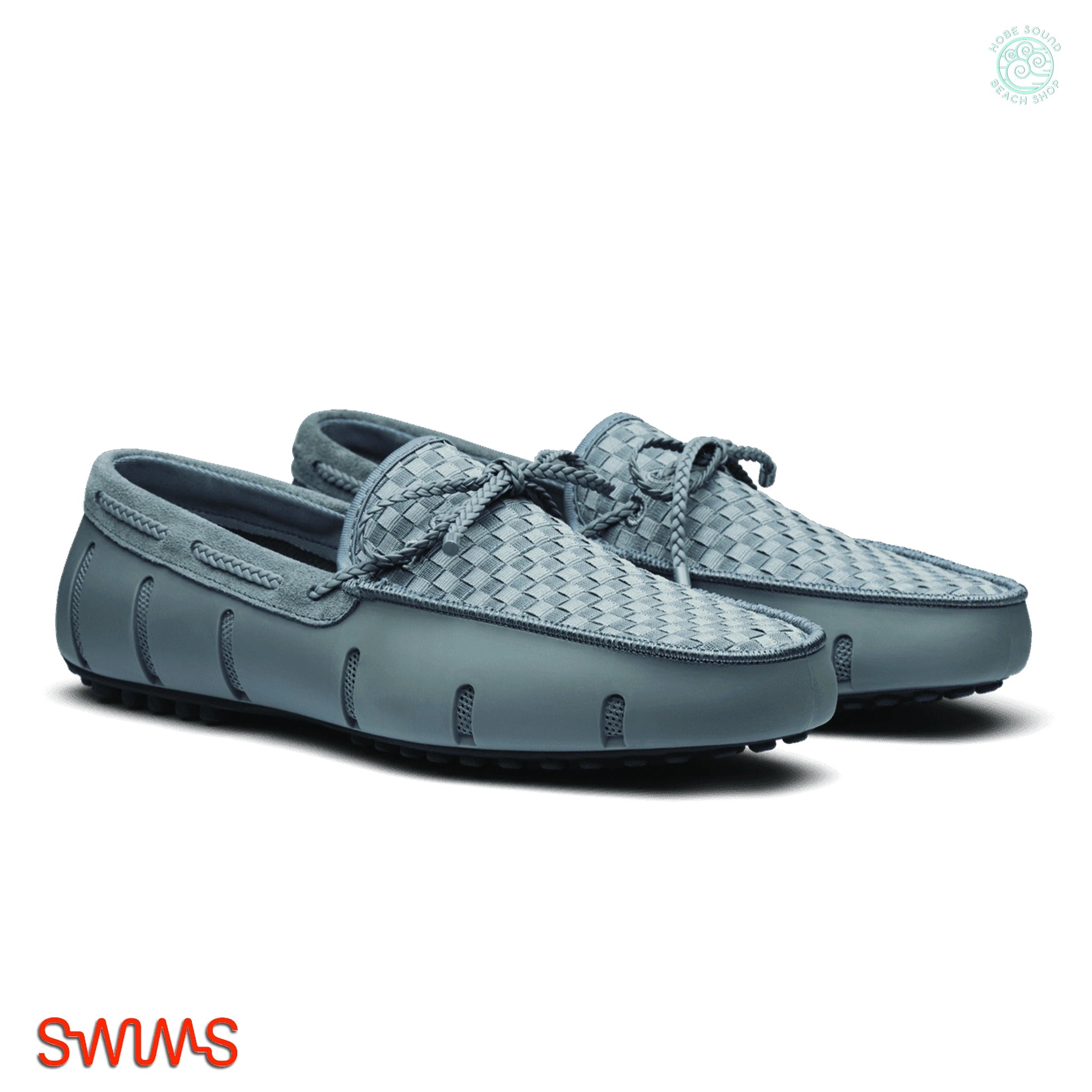 A pair of Swims Woven Driver loafers in Grey on a white background
