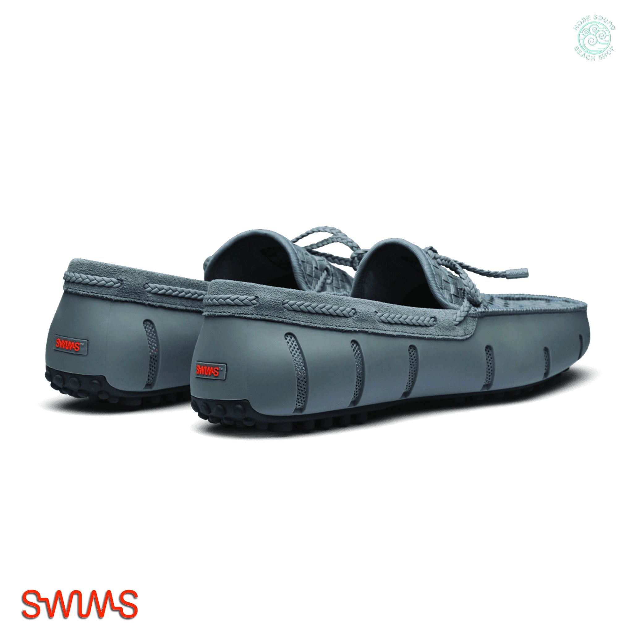 A pair of Swims Woven Driver loafers in Grey Back View