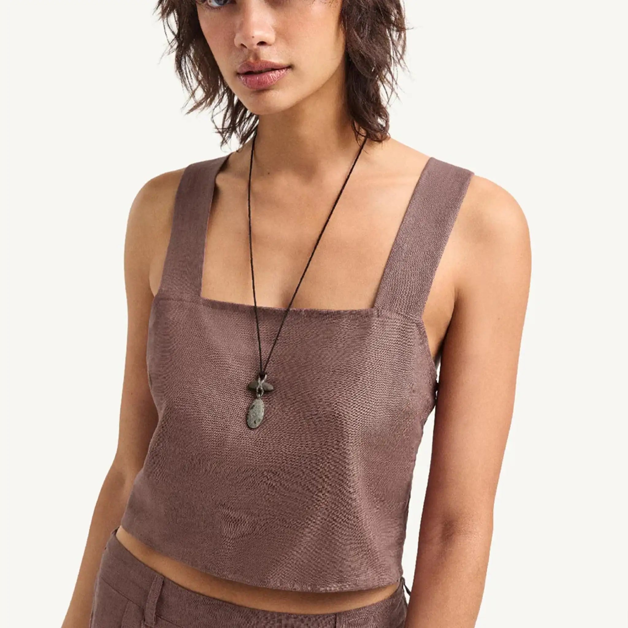 Vitamin A - Tallows Linen Crop Top - Mocha Brown