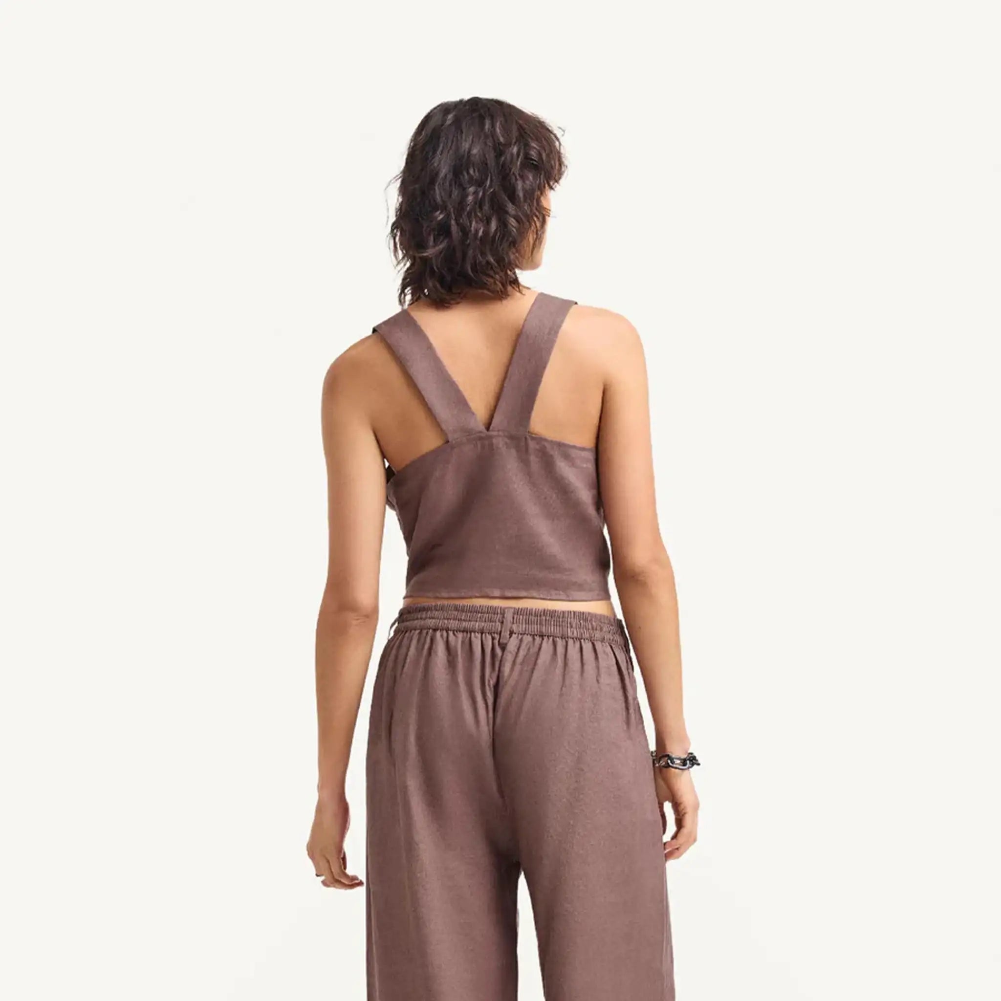 Vitamin A - Tallows Linen Crop Top - Mocha Brown