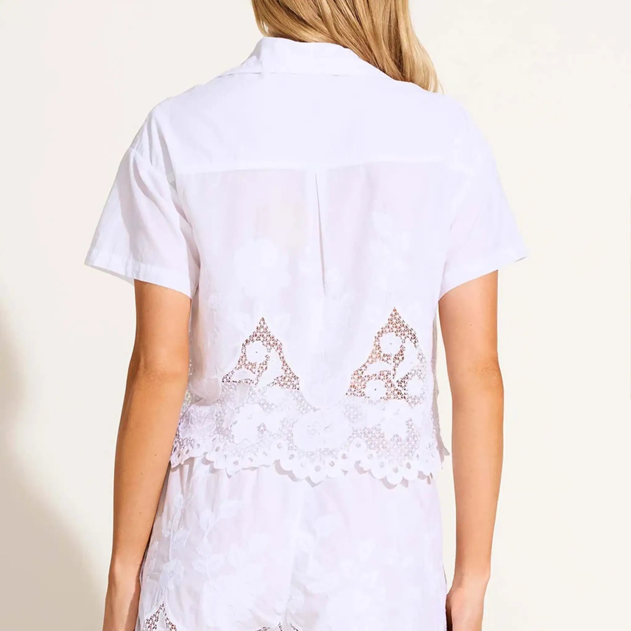 Vitamin A - Flora Cropped Shirt - White Beachside Broderie