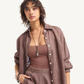 Vitamin A - Playa Linen Boyfriend Shirt - Mocha