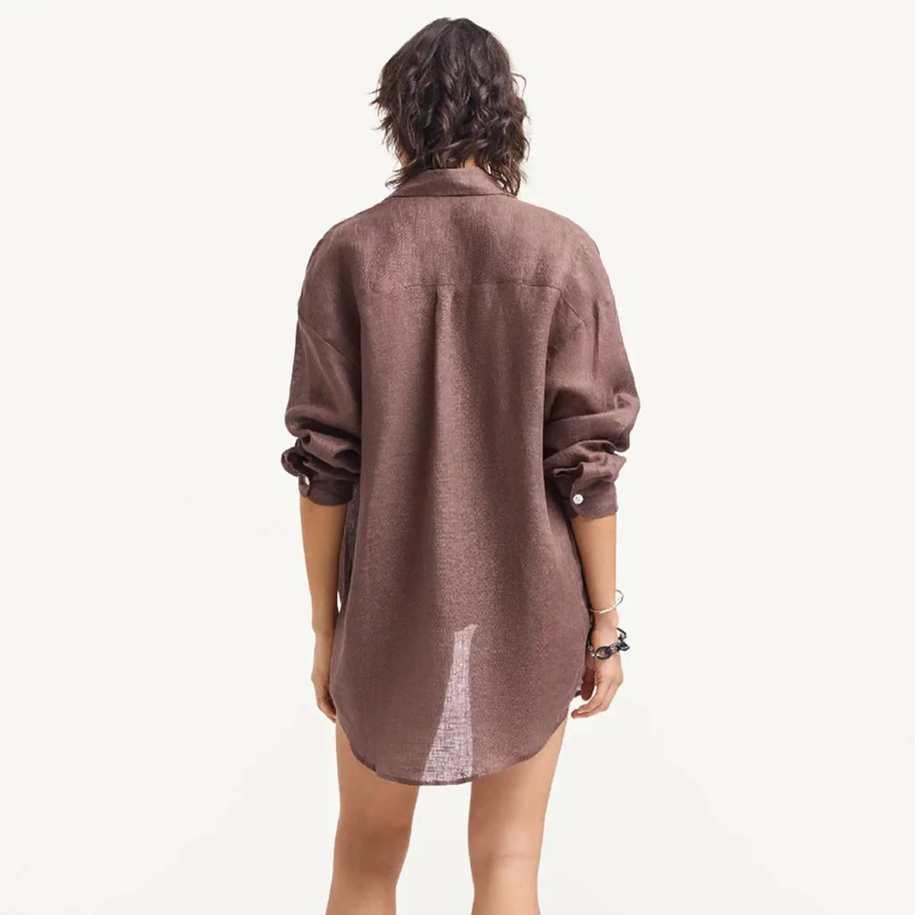 Vitamin A - Playa Linen Boyfriend Shirt - Mocha