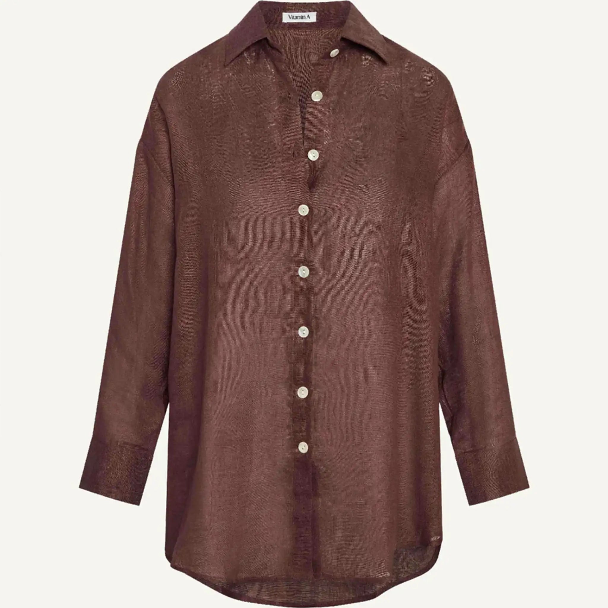 Vitamin A - Playa Linen Boyfriend Shirt - Mocha