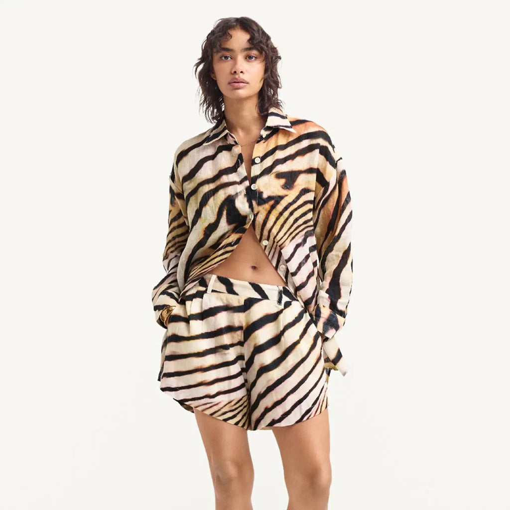 Vitamin A - Playa Linen Boyfriend Shirt - Shell Stripe