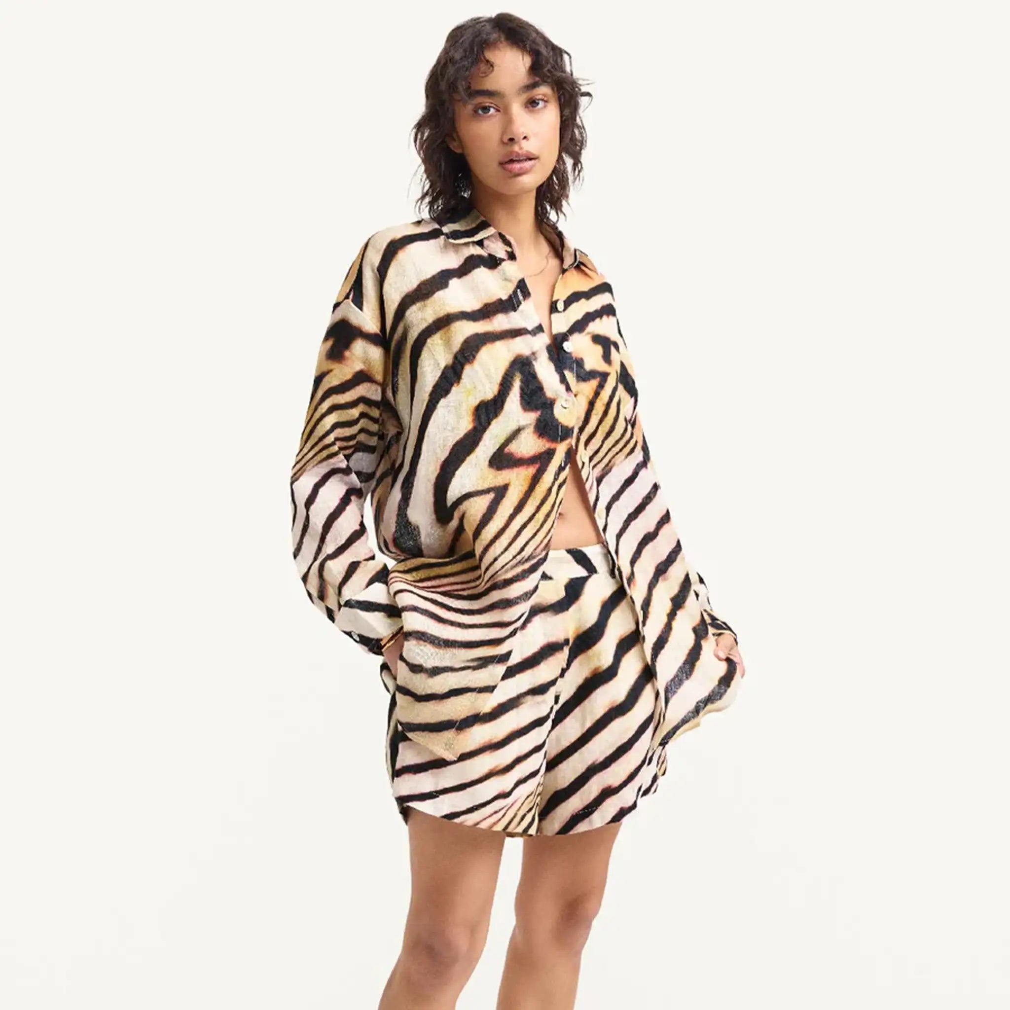 Vitamin A - Playa Linen Boyfriend Shirt - Shell Stripe