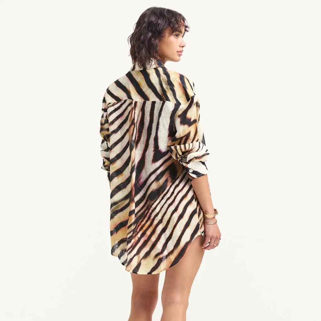 Vitamin A - Playa Linen Boyfriend Shirt - Shell Stripe