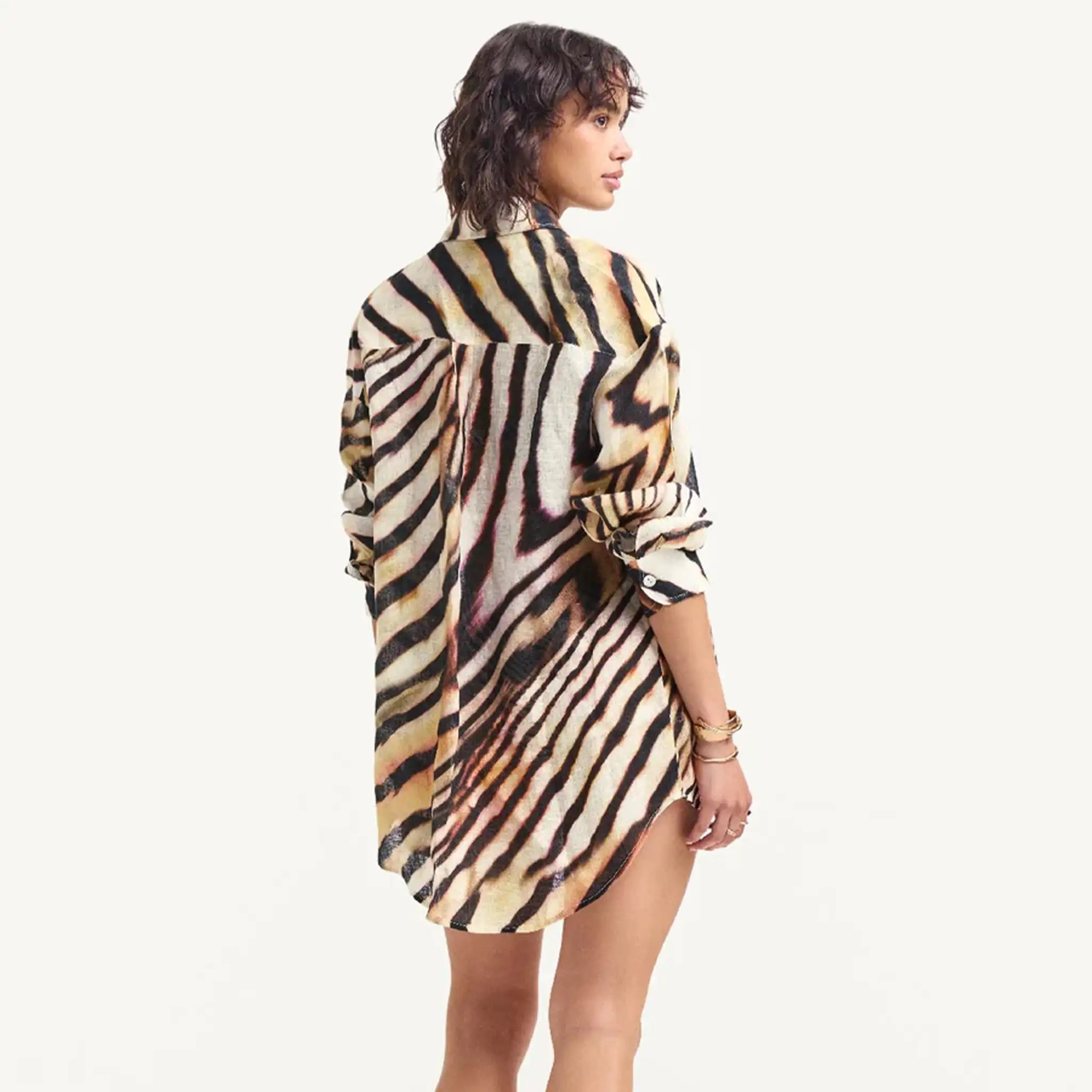 Vitamin A - Playa Linen Boyfriend Shirt - Shell Stripe