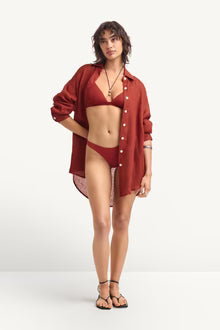 Vitamin A - Playa Linen Boyfriend Shirt -  Deep Madder