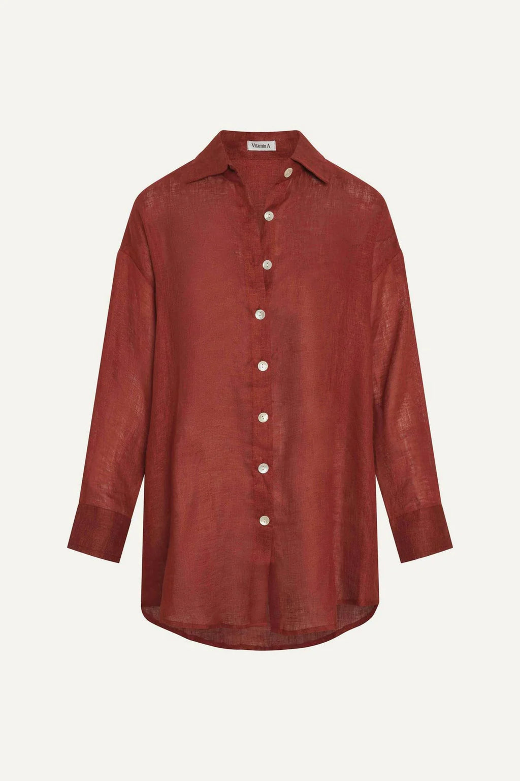Vitamin A - Playa Linen Boyfriend Shirt -  Deep Madder