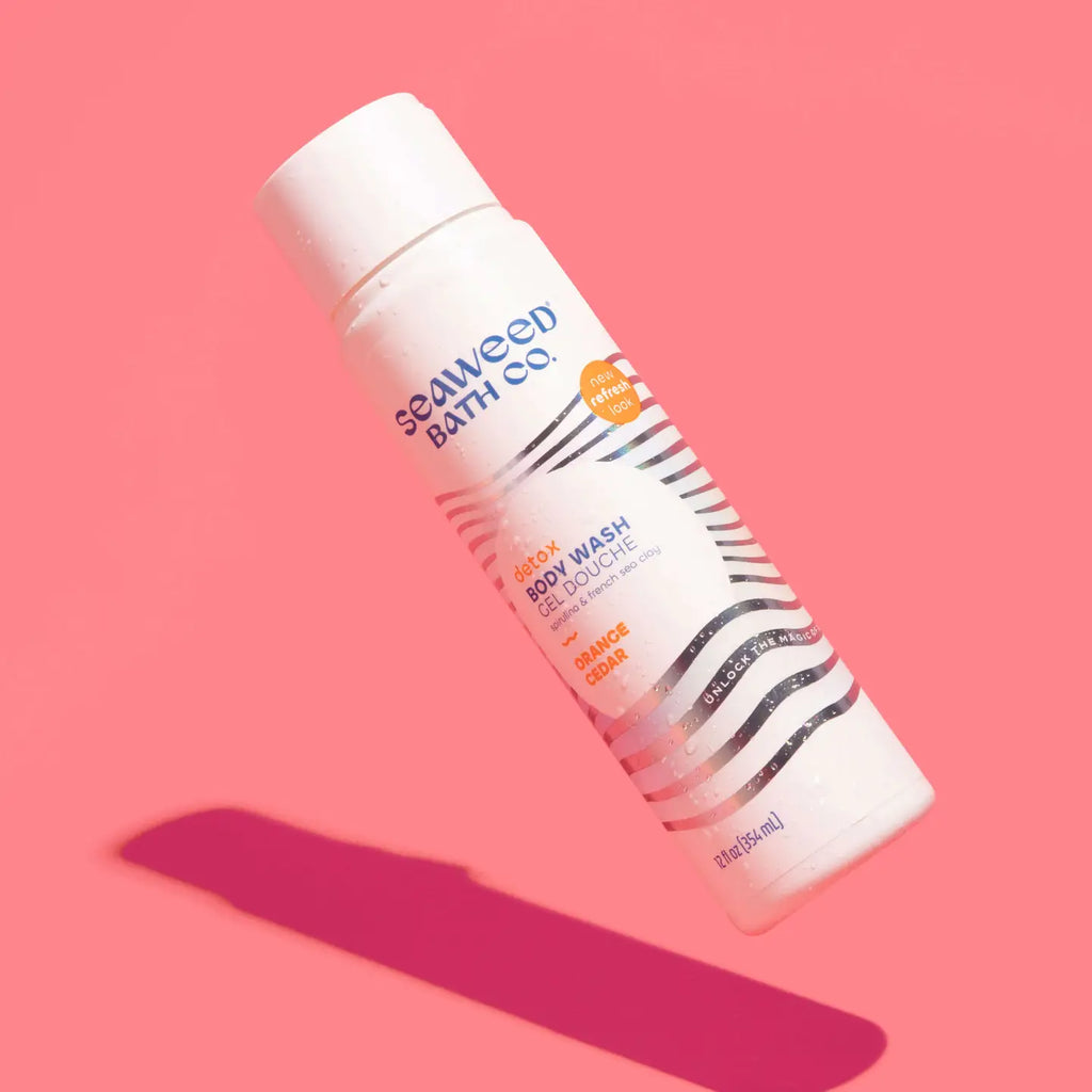 Seaweed Bath Co Detox Body Wash on a pink background