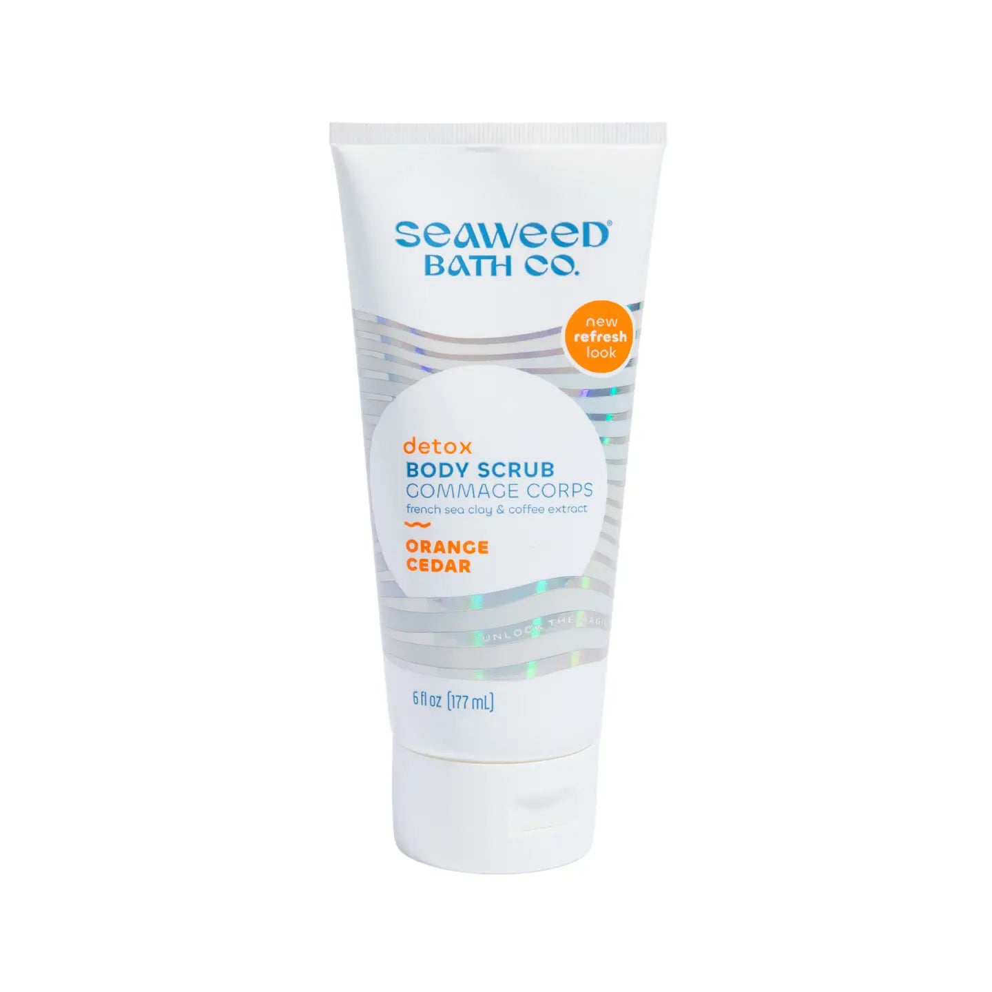 Orange Cedar Seaweed Bath Co. detox body scrub on a white background